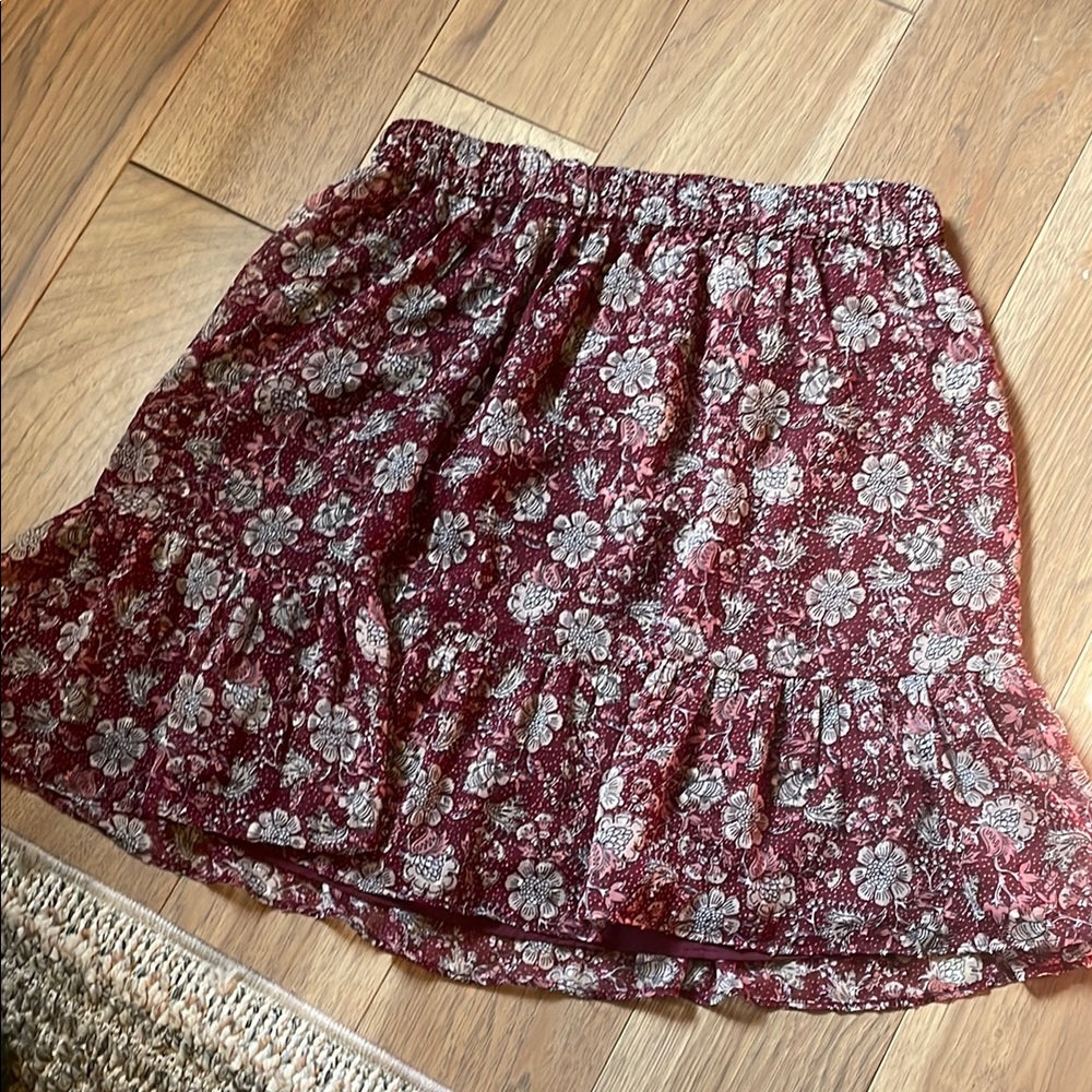 LOFT Red and White Ruffled Skater Mini Skirt